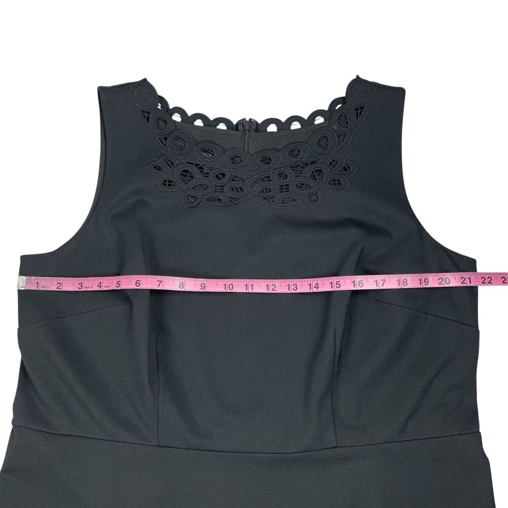 Talbots Fit & Flare Dress 14W Black Sleeveless Scallop Eyelet Trim Embroidered - Picture 7 of 10